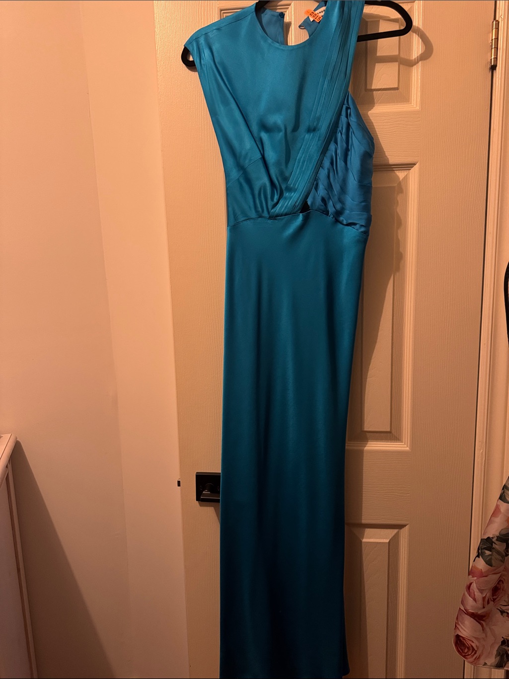 Sandro Teal Satin One-Shoulder Maxi Dress